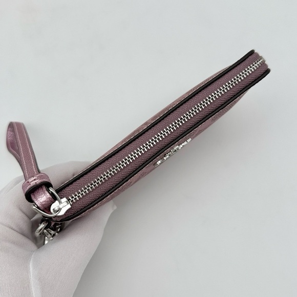 Coach Boxed Corner Zip Wristlet In Signature Canvas With Charms Silver Pink Rose - Picture 9 of 16